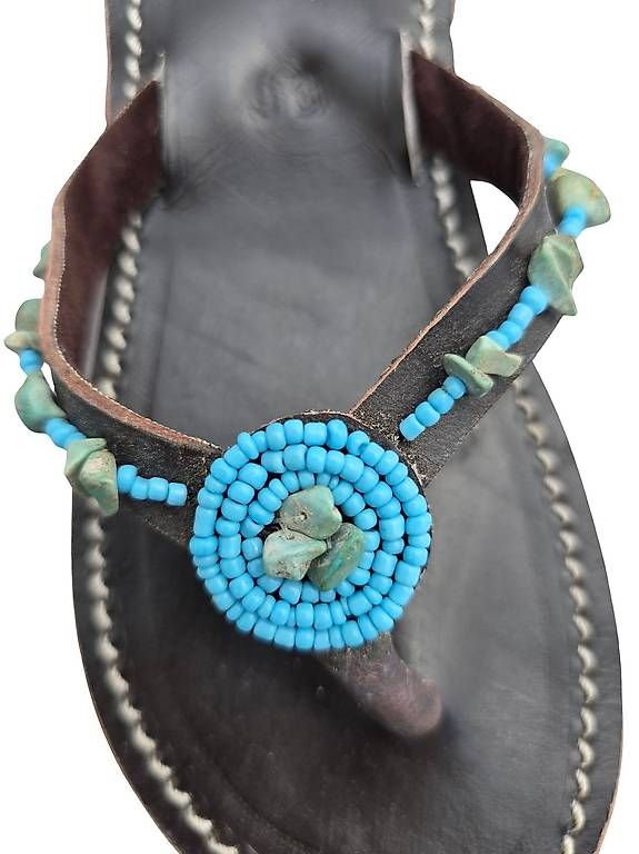 Scarpe da donna: Handgemachte Leder-Sandalen - Türkis mit Steinen 36 – Nuovo e nell'imballaggio originale da Brione s. Minusio venduto da Littleninja 1