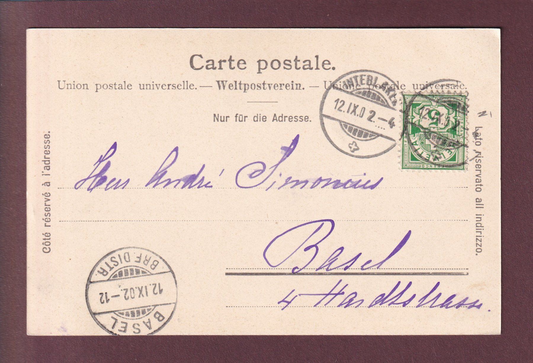 Cartoline postali: An der Aare - JUNGFRAU - 1902 – Usato da Pully venduto da nicecards 1