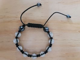 Armband mit Glitzerperlen schwarz verstellbar, snowballs art