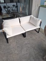 Gartenlounge 2er-Sofa / 2 Sessel mit Kissen – Metall & Holz 