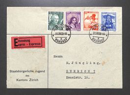 1938 Satzbrief Pro Juventute Chargé AROSA - SBK = Sfr. 70.-