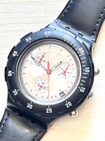 Swatch Uhr, Chronograph, Schwarz, Lederarmband, Top!