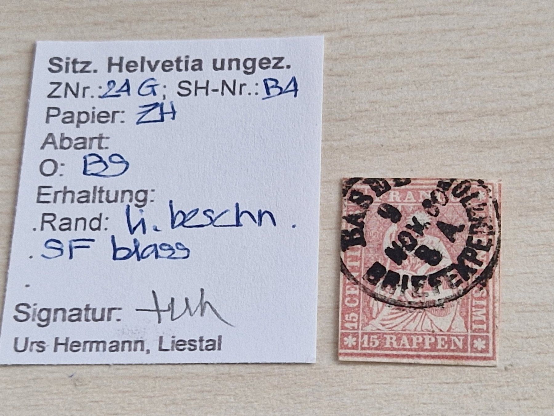 Tutti i francobolli: Strubel 24G, signiert, Basel, ab 1.- – Usato da Burgdorf venduto da Glossy01