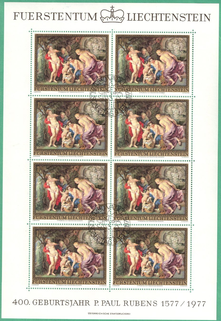 Tutti i francobolli: Kleinbogen  Peter Paul Rubens   1976     gestemp.  Ersttag – Usato da Mellingen venduto da Ginger