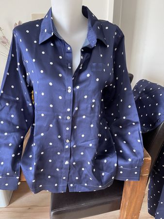 Pyjama Asceno 100% Soie Pois Bleu   Marine Taille M neuve