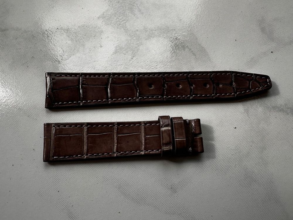 Uhren Römer | Louisiana Krokodil-Leder-Armband 22mm Im Verlauf Auf 20mm Farbe Schwarz Mit Weisser Naht