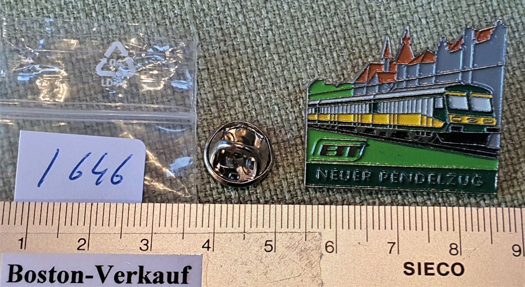 Placchette & Badge: I646 - Pin BT Bahn neuer Pendelzug – Usato da Reinach BL venduto da Boston-Verkauf 1