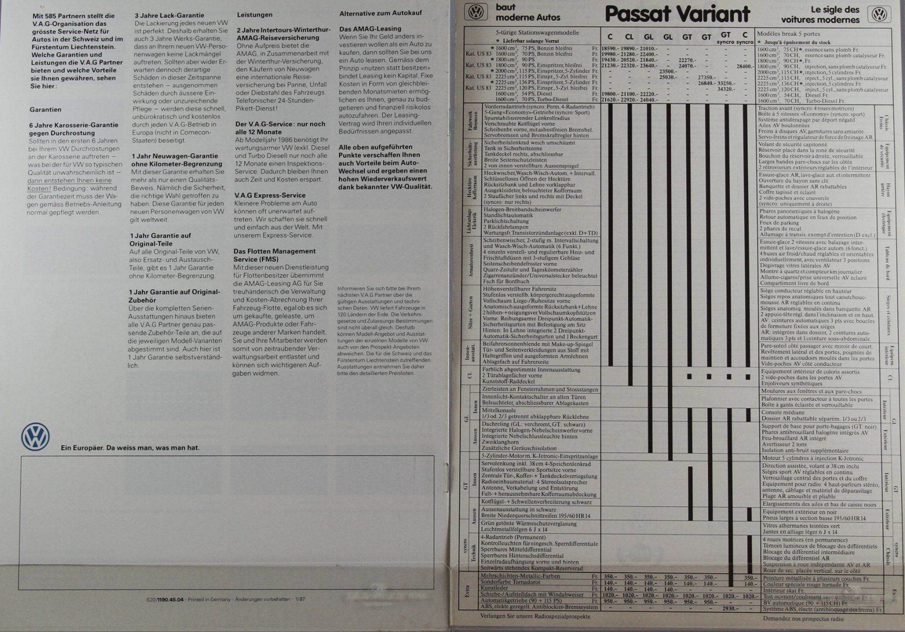 VW Documenti: PROSPEKT & PL | VW PASSAT VARIANT SYNCRO / B2 | AB 01.1987 – Usato da Unterägeri venduto da GIGOLOLIT 3