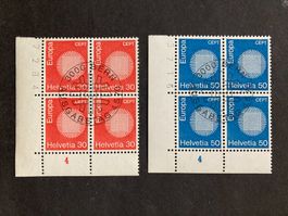 Schweiz 1970 Satz Europa CEPT 4er-Block Ecke ul 1.Tagstempel