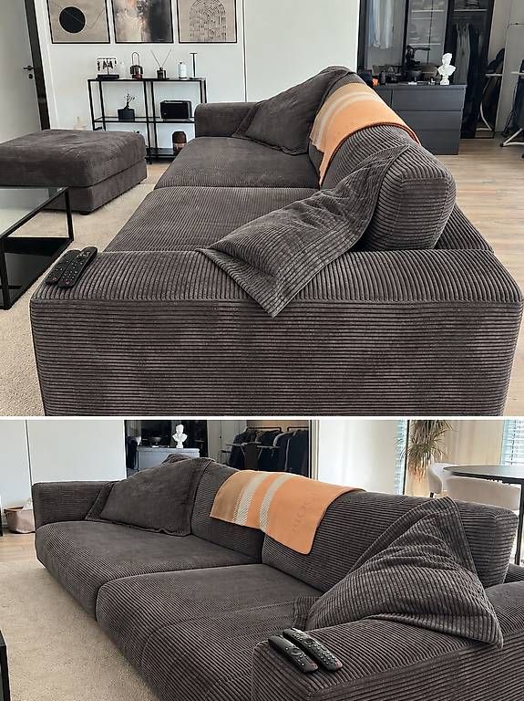 Divani: Grosses Cord-Sofa mit Hocker  Dark Grey – Usato da Siebnen venduto da dia_672h 1