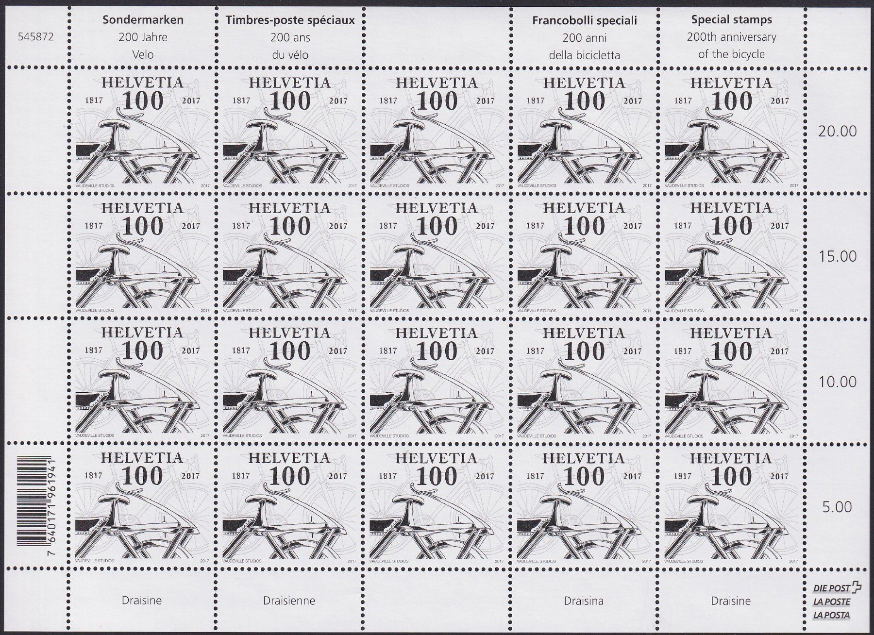 Tutti i francobolli: 2017, Nr.1652+1653 (Velo) Kleinbogen postfrisch **. – Usato da Sursee venduto da Luzernerraute