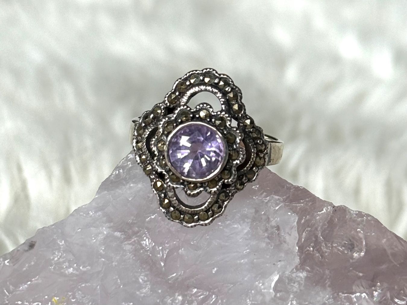 Anelli: Vintage Silberring 925 mit lila Stein – Usato da Istighofen venduto da Ringparadies