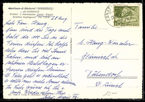 Cartoline postali: Ulisbach / Wattwil, Gasthaus und Bäcker – Usato da Berlin venduto da bartko-reher 1