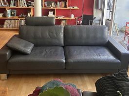 Designer Ledersofa Rolf Benz grau mit Metallfüssen gebraucht