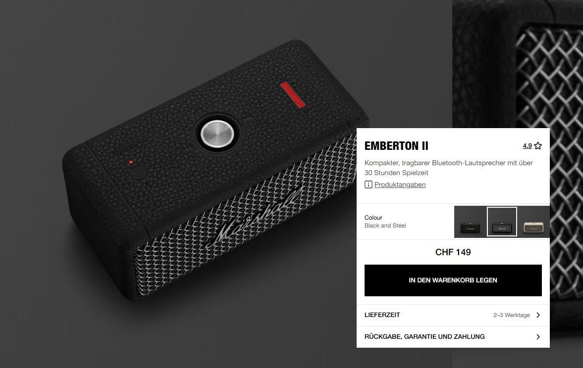 Marshall Lautsprecher: MARSHALL EMBERTON II BLUETOOTH LAUTSPRECHER BOX BASS MUSIK – Gebraucht aus Effretikon von SEMOUNA 1