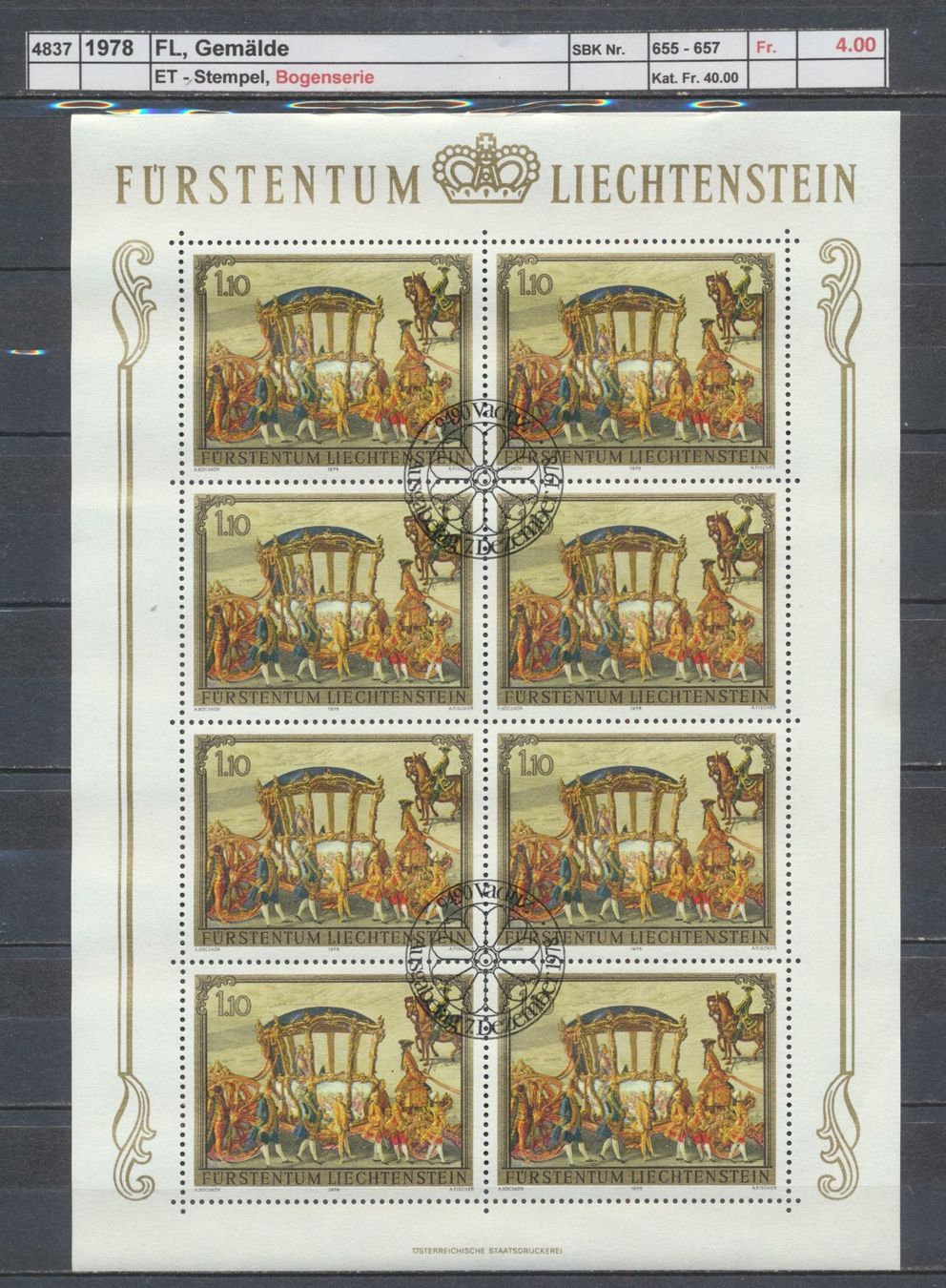 Tutti i francobolli: 1978 FL, "Gemälde", Bogenserie, ET - Stempel – Usato da Winterthur venduto da Zupogeru 1