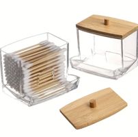 Durchsichtiger Wattenstäbchenbehälter mit Holzdeckel