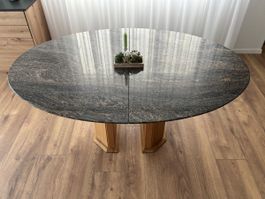 Esstisch ausziehbar Granitplatte Eichen-Holzgestell 