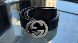 GUCCI Damen Ledergürtel - Schwarz, Leder, mit Silberschnalle