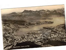 Alte Ansichtskarte Luzern mit Rigi vor 1957 Flugaufnahme