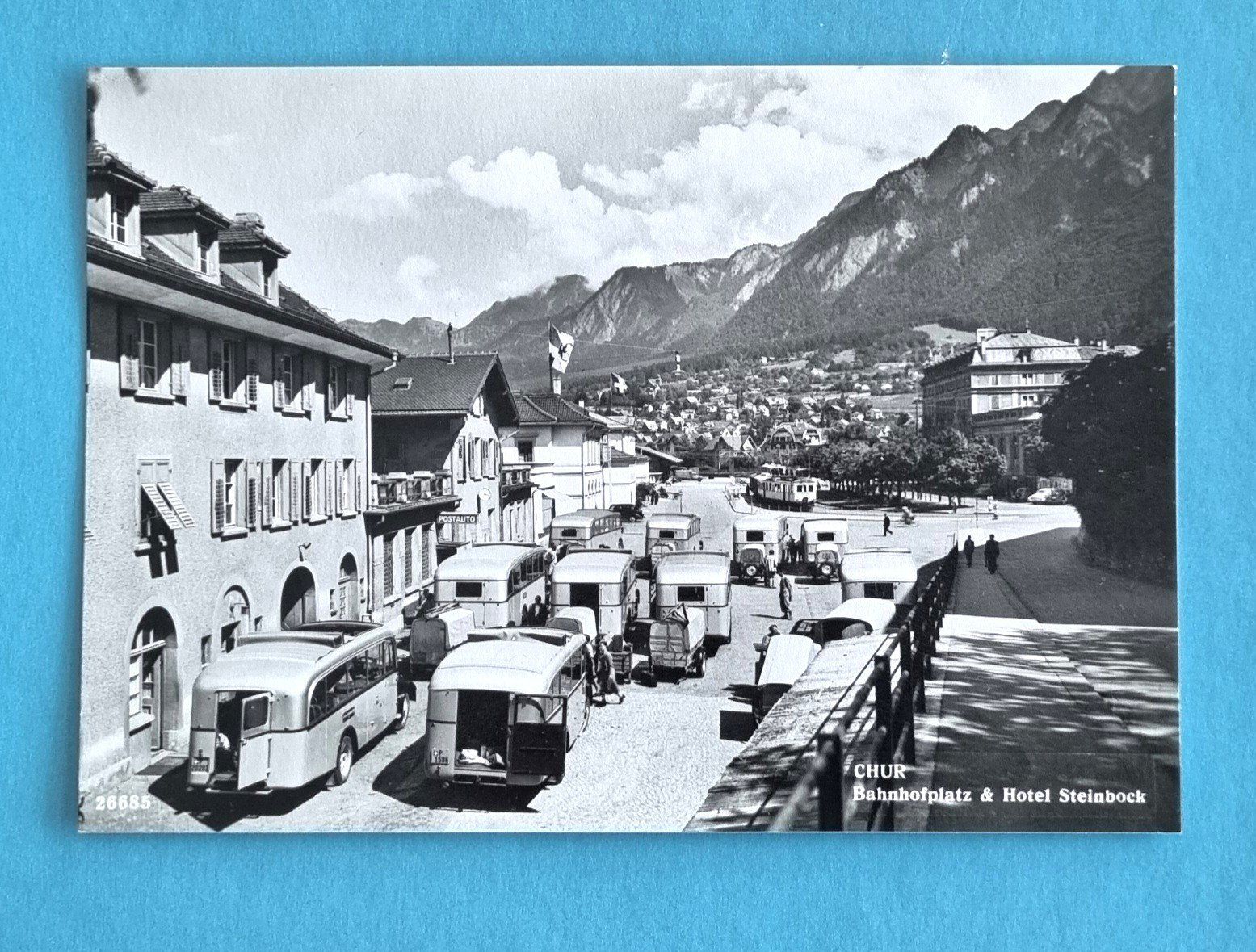 Cartoline postali: Chur - Bahnhof - Postautos PTT - Rhätische Bahn RHB – Usato da Rothrist venduto da RROENK