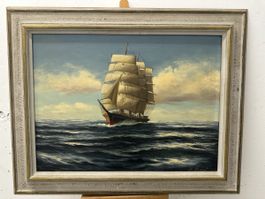 Antikes Gemälde Segelschiff auf hoher See
