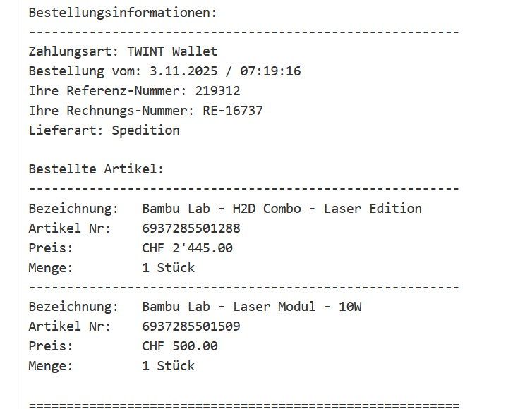 Bambu Lab Stampanti 3D: Bambu Lab H2D+ AMS 2 Pro + 10W Laser OVP + Cut.Module +Zubhr – Nuovo (secondo la descrizione) da Buchs SG venduto da ron_88v7 9