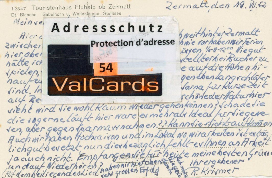 Ansichtskarten: Zermatt   VS   -    FLUHALP       um 1952 – Gebraucht aus Brig von Valcards54 1