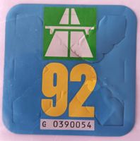 Vignette 1992, gebrauchte Autobahnvignette 92