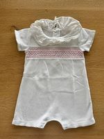 DOT Baby Jumpsuit weiss mit rosa und Rüschen, Gr 68/74