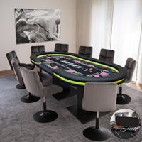 LED Pokertisch STRAIGHT FLUSH + 6 Stühle inkl. Pokerkoffer