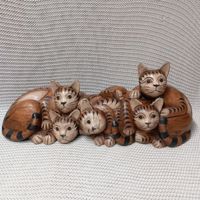 Grosse Holzfigur Katzenfamilie, Dekofigur vom Cachet