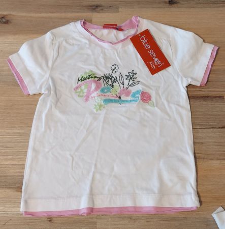 Neues T-Shirt Gr. 110/116, weiss rosa, blue seven