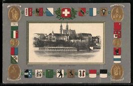Basel, Rheinpartie mit Münster, Wappen 
