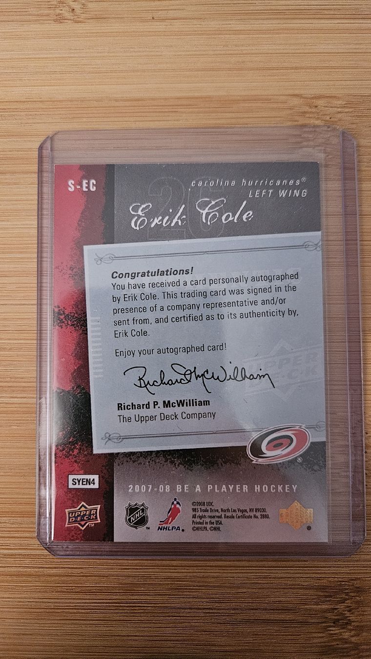 NHL Carte collezionabili: NHL Erik Cole Carolina Hurricanes – Usato da Bellach venduto da paedu-1980 1