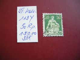 STEH. HELVETIA MIT SCHWERT,ZNr. 113y, VOLLSTEMPEL, SBK 150.-