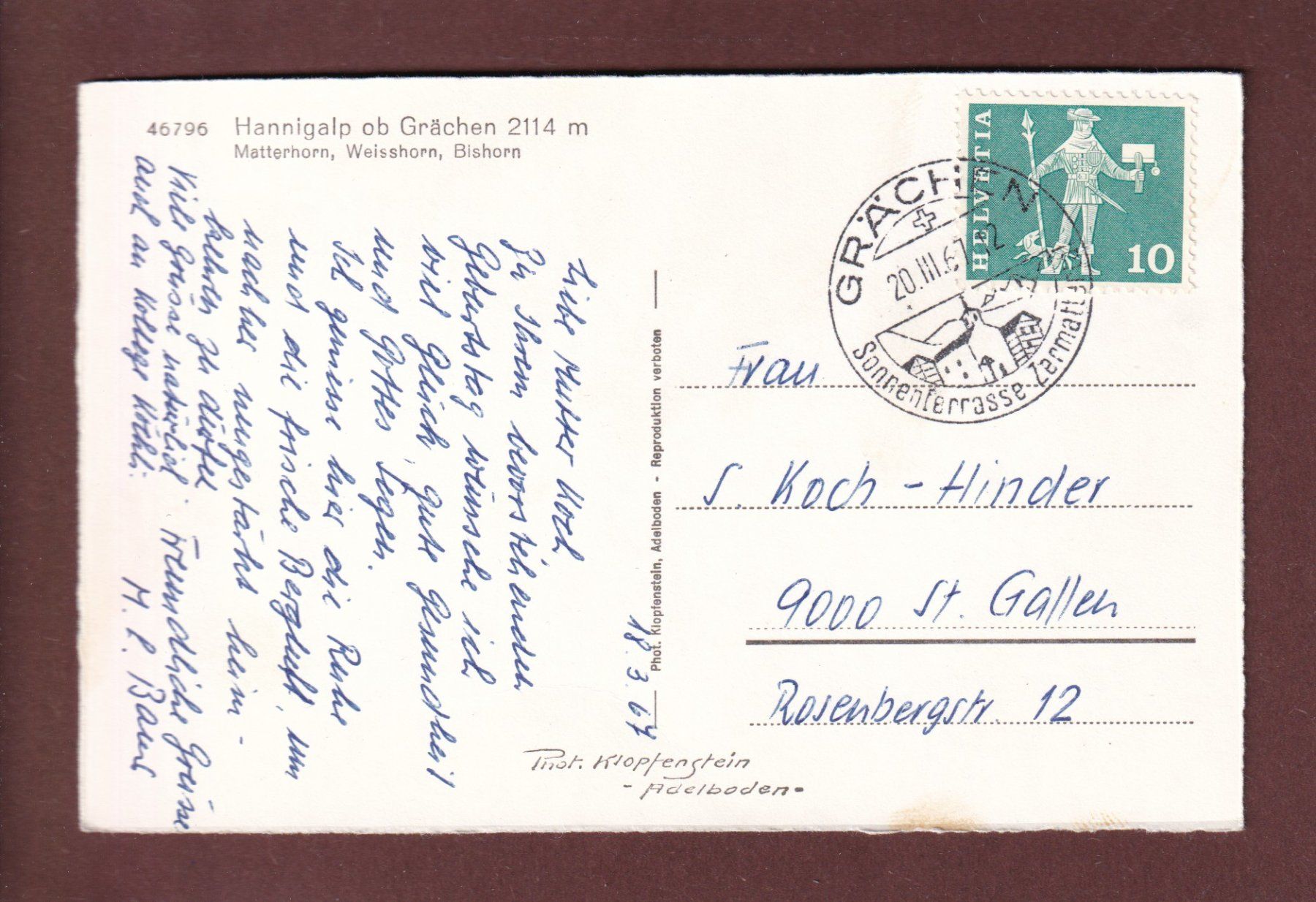Cartoline postali: HANNIGALP ob Grächen - 1967 – Usato da Pully venduto da nicecards 1