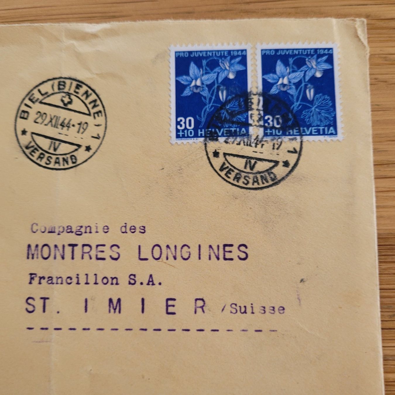 Tutti i francobolli: Dokument Pro Juventute Longines St.Imier 1944 – Usato da Biel/Bienne venduto da Destockweb 1