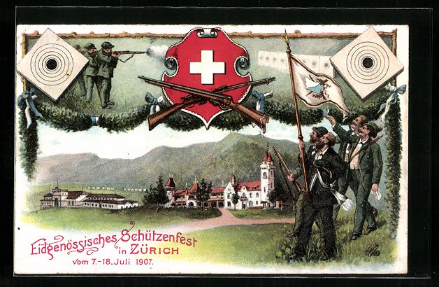 Ansichtskarten: Zürich, Eidgenössisches Schützenfest  – Gebraucht aus Berlin von bartko-reher