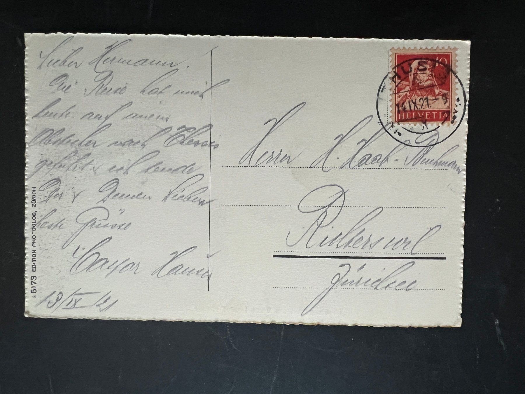 Cartoline postali: Ansichtskarte Thusis 1921  (V422) – Usato da Hinwil venduto da Sidi4 1