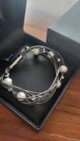 Armband Edelstahl, Leder Süsswasserzuchtperle 19 cm
