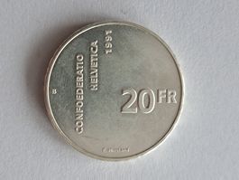 20 Fr. Gedenkmünze 1991 700 J Eind.