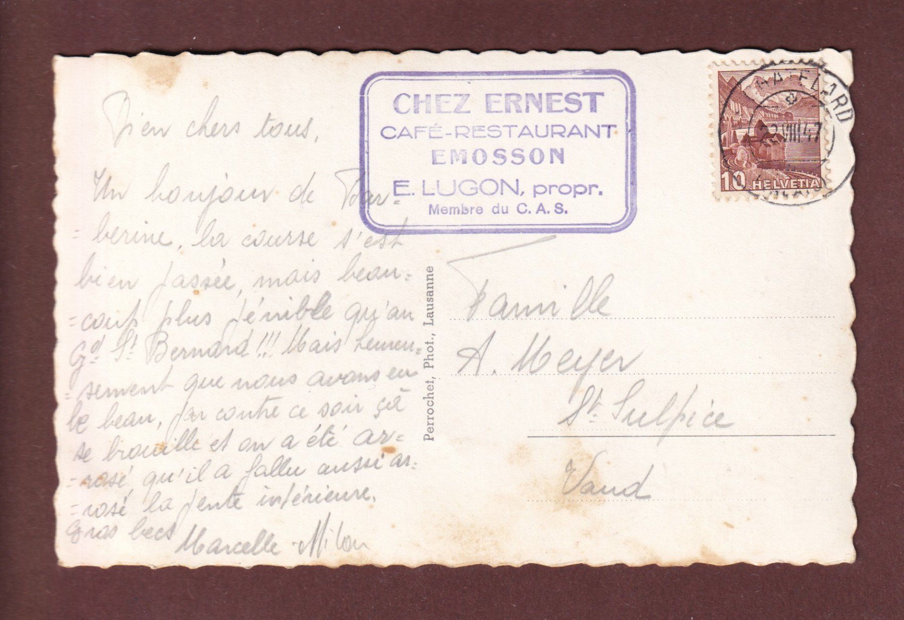 Cartes postales: EMOSSON - Mont Blant - 1947 – D'occasion à Pully par nicecards-shop 1