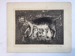 Orginal Radierung Katze Handsignatur