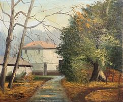 Dipinto olio su tela, Cascina nel parco, XX secolo