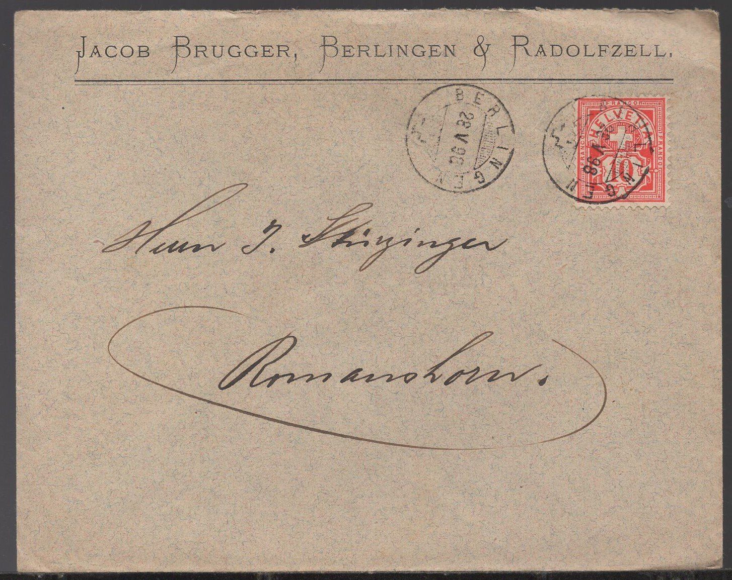 Alle Briefmarken: BERLINGEN 28.V.98   Jacob  Brugger  BERLINGEN  &  RADOLFZELL – Gebraucht aus Aarau von kufi44