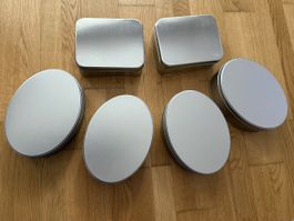 6 Aludosen Silber, rechteckig und oval- Neuwertig