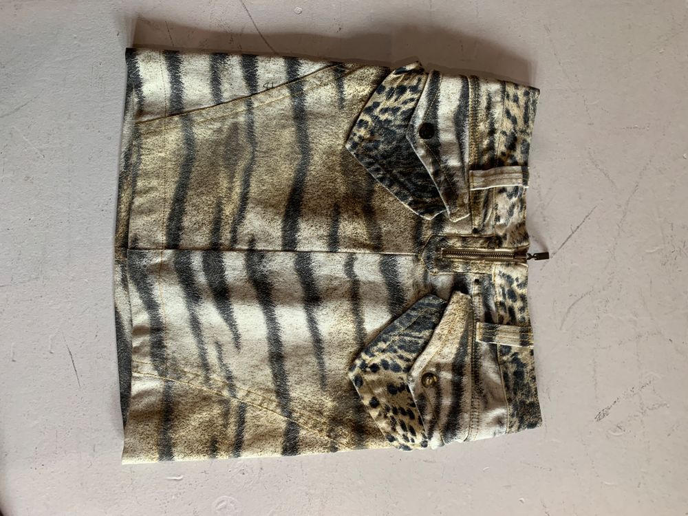 Costume Denim Imprimé JUST CAVALLI Veste + Jupe Taille S - Fabriqué En Italie - Neuf