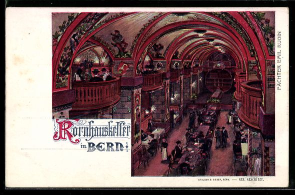 Cartoline postali: Lithographie Bern, Kornhauskeller, Pächter Emil Rubin – Usato da Berlin venduto da bartko-reher