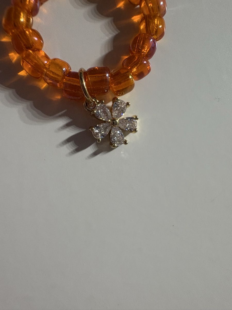 Anelli: Orange Perlen Ring mit Blumen Anhänger – Nuovo (secondo la descrizione) da Winterthur venduto da nik_pr58 2